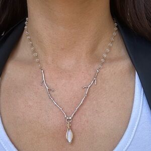 Sterling Silver & 14k Gold Fill Nature Branch Cast and Moonstone Necklace
